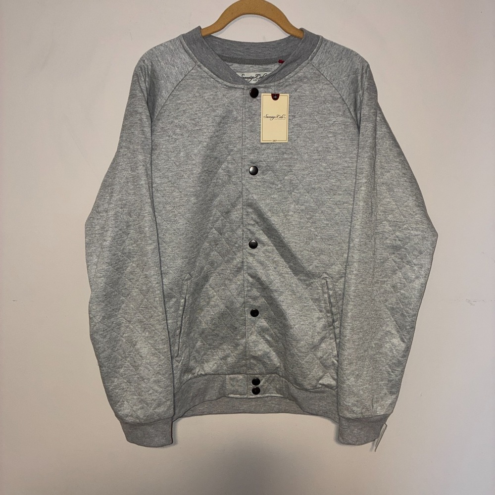 Sovereign Code Princeton Quilted Bomber Jacket Mens L Gray Snap Front